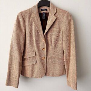 Vintage Chaps Ralph Lauren Petite Linen/Cotton Blend Houndstooth Blazer Brown